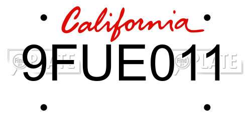 9FUE011 California License Plate