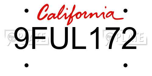 9FUL172 California License Plate