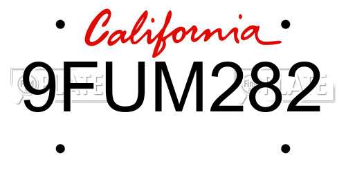 9FUM282 California License Plate
