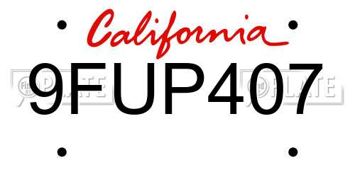 9FUP407 California License Plate