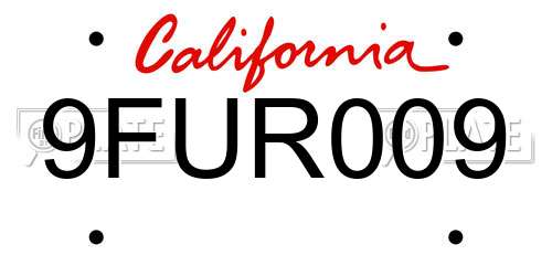 9FUR009 California License Plate