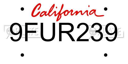 9FUR239 California License Plate