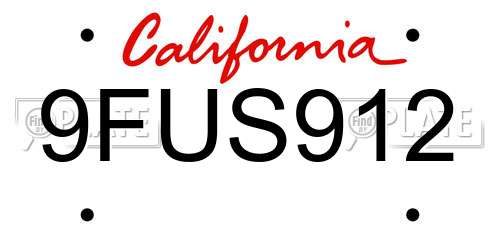 9FUS912 California License Plate