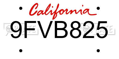 9FVB825 California License Plate