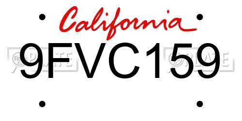 9FVC159 California License Plate