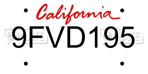 9FVD195 California License Plate