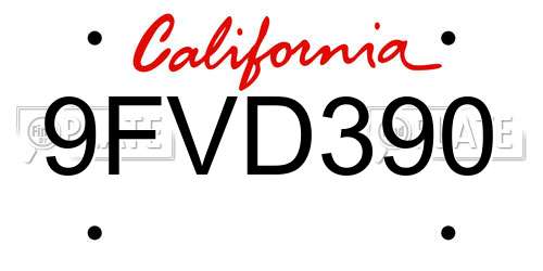 9FVD390 California License Plate