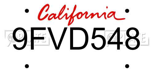 9FVD548 California License Plate