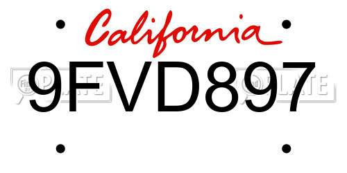 9FVD897 California License Plate