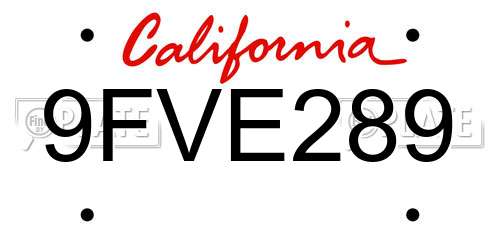 9FVE289 California License Plate