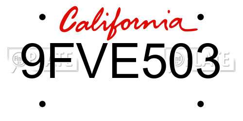 9FVE503 California License Plate