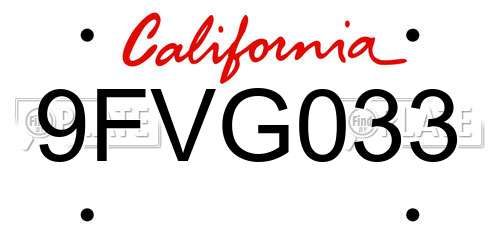 9FVG033 California License Plate