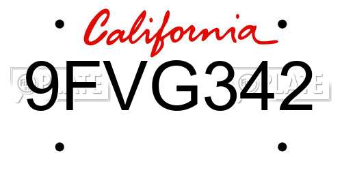 9FVG342 California License Plate