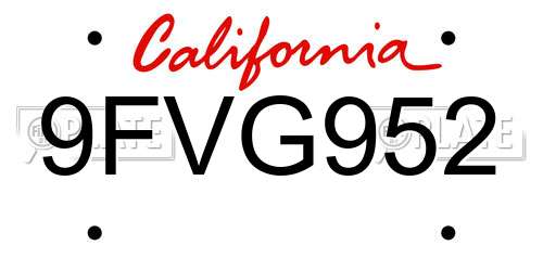 9FVG952 California License Plate