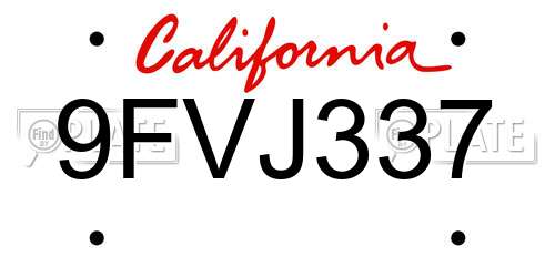 9FVJ337 California License Plate