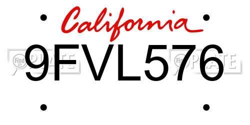 9FVL576 California License Plate