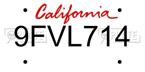 9FVL714 California License Plate