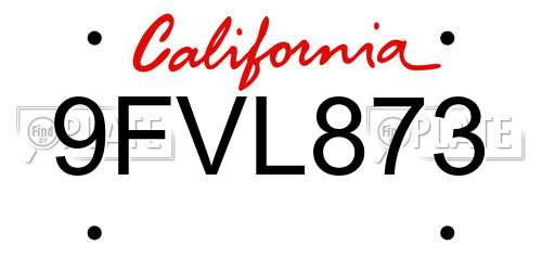 9FVL873 California License Plate