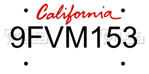 9FVM153 California License Plate