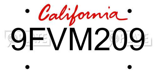 9FVM209 California License Plate