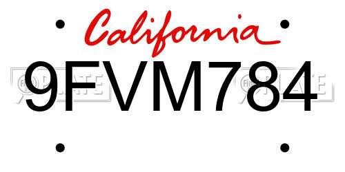 9FVM784 California License Plate