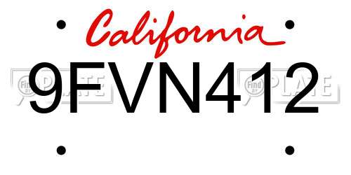 9FVN412 California License Plate