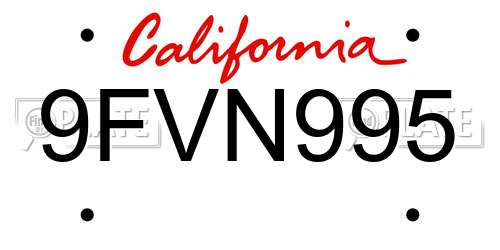 9FVN995 California License Plate