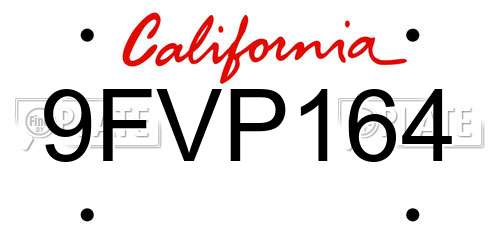 9FVP164 California License Plate