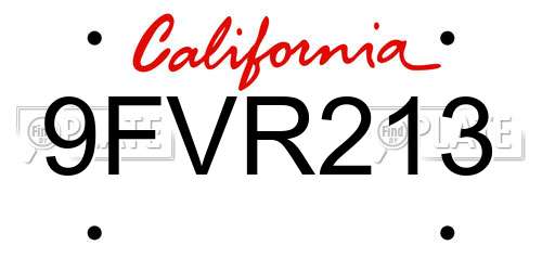 9FVR213 California License Plate