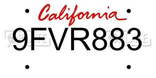9FVR883 California License Plate