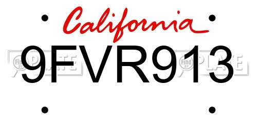 9FVR913 California License Plate