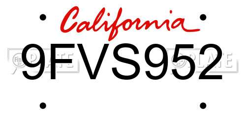 9FVS952 California License Plate