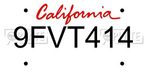 9FVT414 California License Plate
