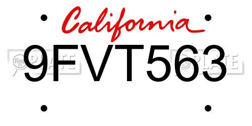 9FVT563 California License Plate