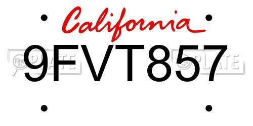 9FVT857 California License Plate