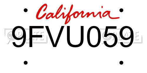 9FVU059 California License Plate