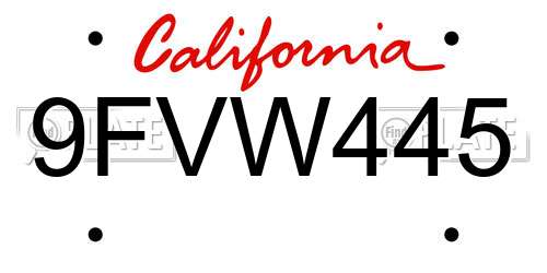 9FVW445 California License Plate
