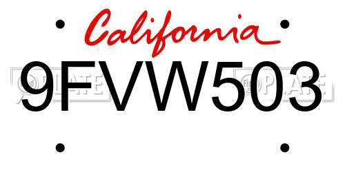 9FVW503 California License Plate