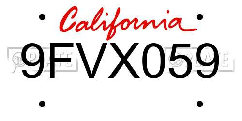 9FVX059 California License Plate