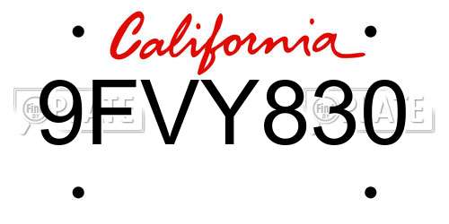 9FVY830 California License Plate