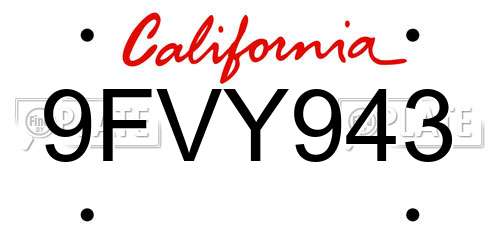 9FVY943 California License Plate