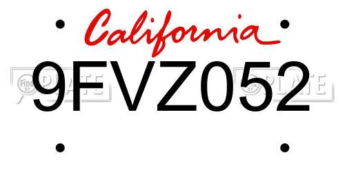9FVZ052 California License Plate