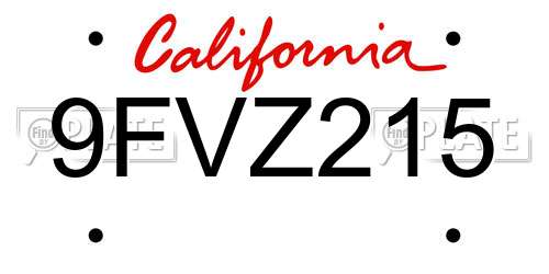 9FVZ215 California License Plate