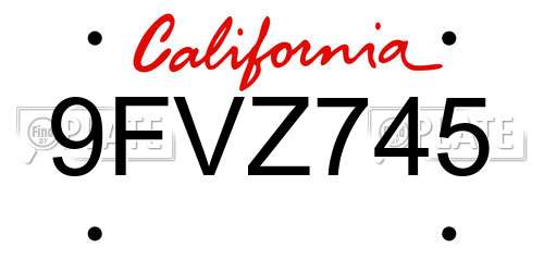 9FVZ745 California License Plate