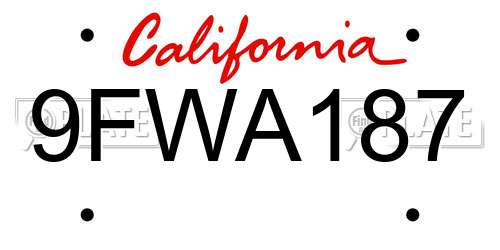 9FWA187 California License Plate