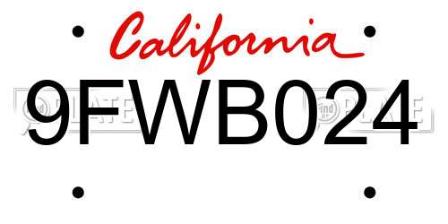 9FWB024 California License Plate