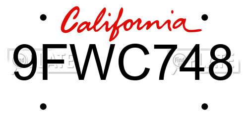 9FWC748 California License Plate