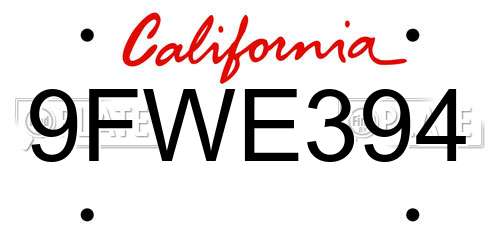 9FWE394 California License Plate