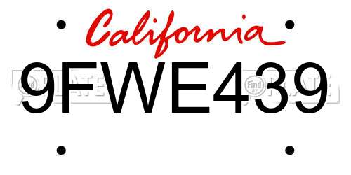 9FWE439 California License Plate