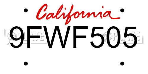 9FWF505 California License Plate